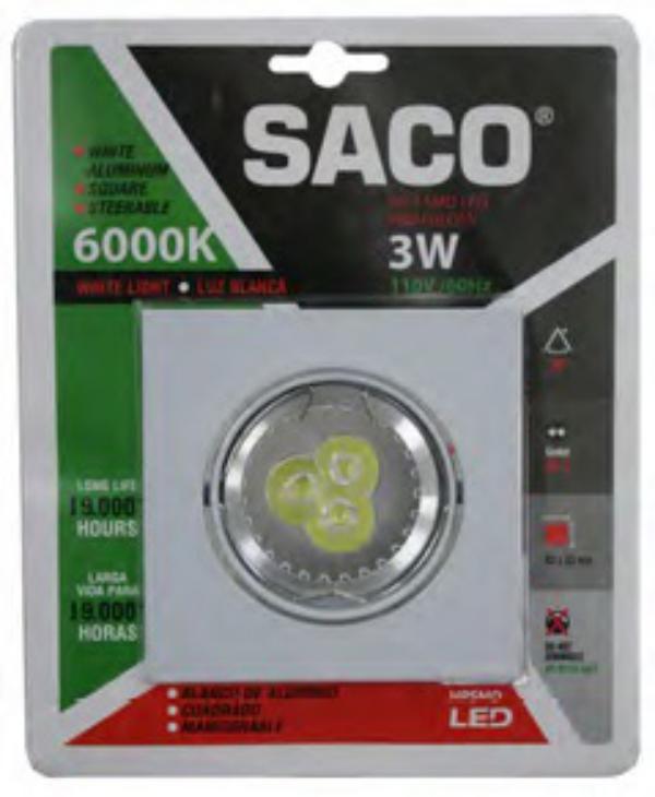 Lampara Led 3 X3w L/Blanca Cuadrado Saco