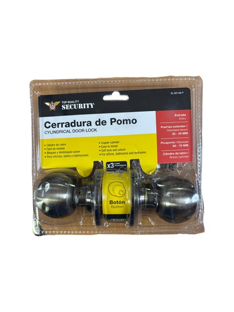 Cerradura de Pomo para Dormitorio Satinado Security Ab-P