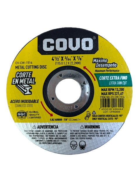 Disco de Corte Extra Fino Metal 4-1/2" Covo