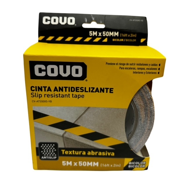 Cinta Antideslizante 5 Ml X 50 Mm Amarillo/Negro Covo