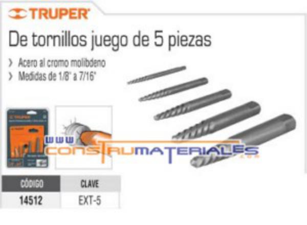 Juego de Extractor de Tornillo 5 Pzs Tru