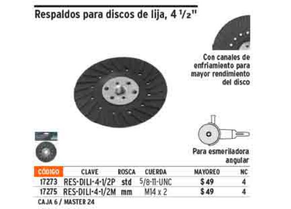 Respaldo P/Disco de Lija 4.1/2 Truper
