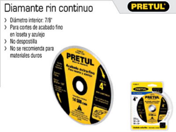 Disco Diamantado 4" Rin Continuo Pretul