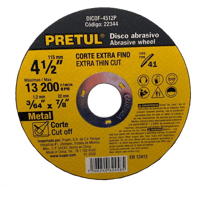 Disco de Corte Ultra Fino 4 1/2" Pretul