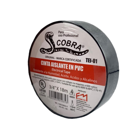 Teipe Negro Cobra 3/4" X 18Ml