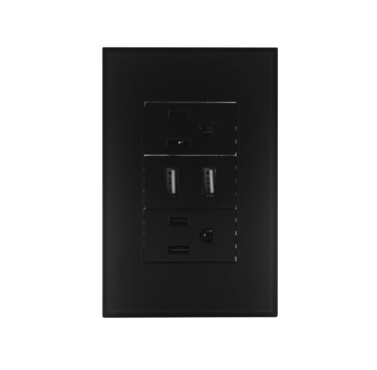 Tomacorriente Doble Negro + 2 Entrada Usb Negro Troen