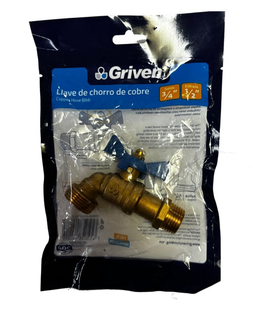 Llave de Chorro 1/2" Bronce Esfera de Cobre Griven