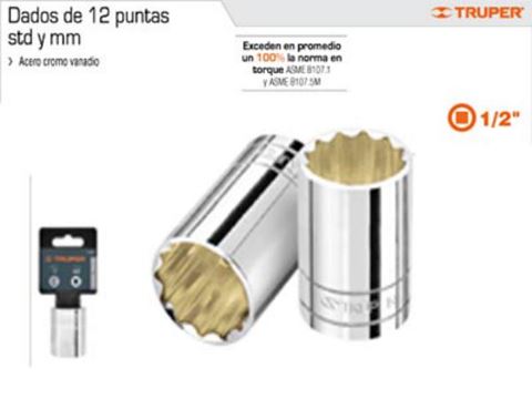 Dado Cuadrado 1/2" 12 Puntas. Stand