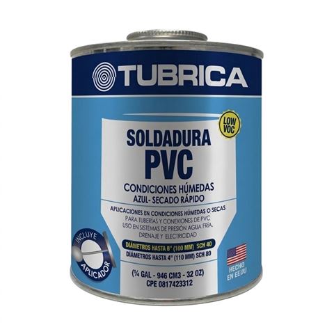 Pega Soldadura Pvc Condiciones Humedas Tubrica 1/4 Gal