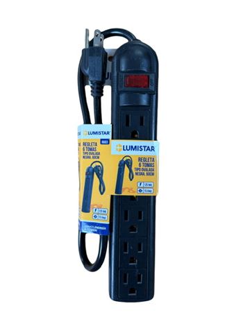 Regleta Electrica 6 Tomas 15Amp Negra Oval Lumistar