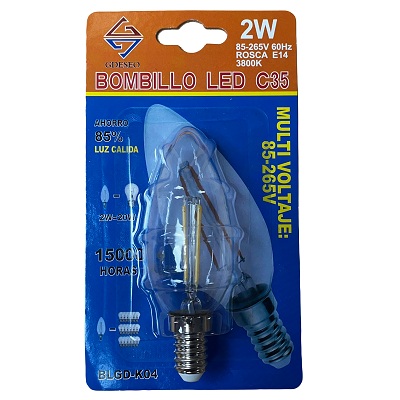 Bombillo Led Tipo Vela 2W E14 Luz Calida