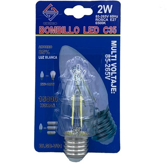 Bombillo Led Vela 2W Rosca E27 Blanco