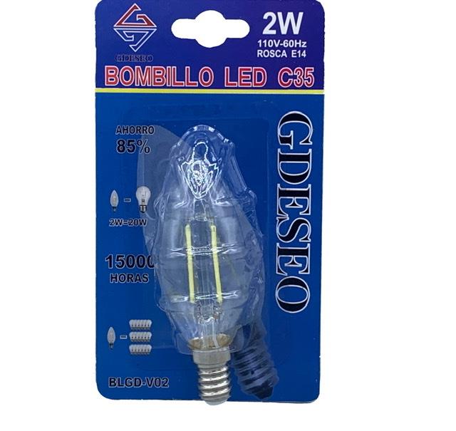 Bombillo Led Vela 2W Rosca E14 Blanco