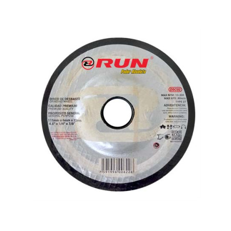 Disco de Desbaste Esmerilar Metal 4 1/2" X 1/4" X 7/8" Run