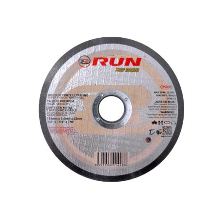 Disco de Corte Metal y Acero Ultrafino 4 1/2" X 1-16" X 7/8" Run