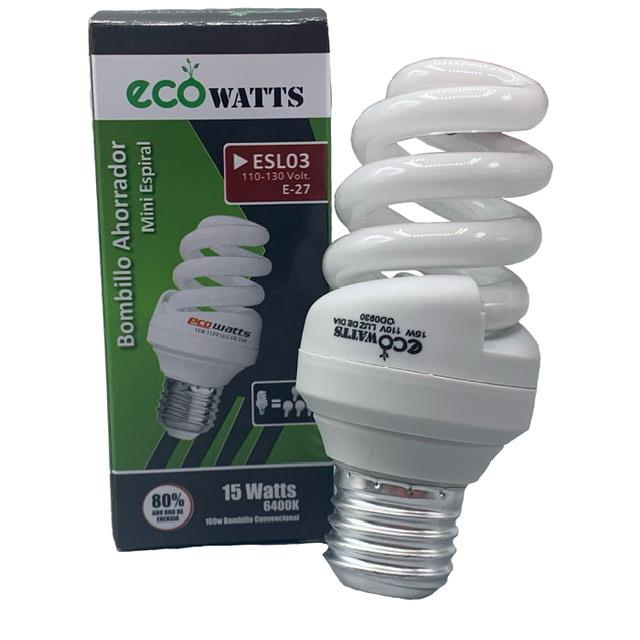 Bombillo Ahorr. 15W Mini Espiral Ecowatts