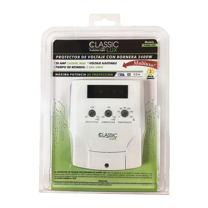 Protector de Voltaje Bornera 120V 2400W 20A Classic Lux