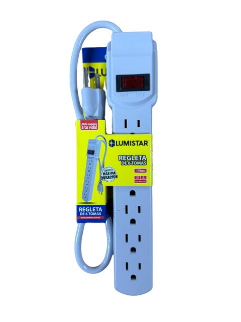 Regleta Electrica 6 Tomas 15Amp Gris Lumistar