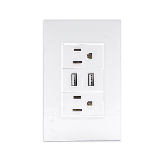 Toma Corriente Doble + 2 Puerto Usb Blanco Troen 15A 125V